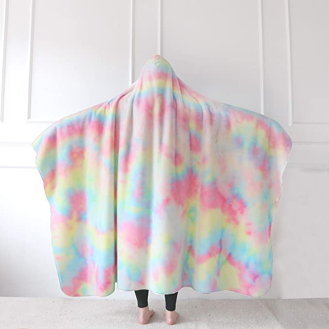 Sleepwish Cute Unicorn Hooded Blanket - Rainbow Fuzzy Hoodies for Teen Girls Kids Super Soft Throw Blankets Long Shaggy Hair Faux Fur Sherpa Backing Wearable Blanket Pastel Pink Turquoise (50"x 60")