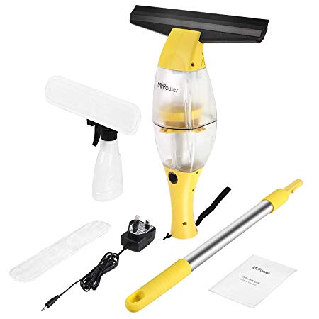 MVPOWER Window Vac,Rechargeable Electric Window Vacuum Cleaner Kit, Home Easy Streak-Free Dryer with Water Reservoir and Telescopic rod, 10W,Yellow