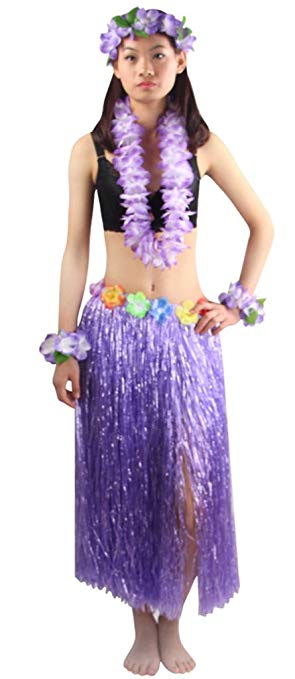5pcs/Set Women's Hawaiian Luau Elastic Grass Hula Skirt 80cm