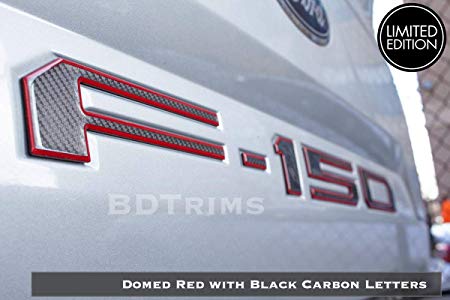 BDTrims | Domed Raised Tailgate Letters Inserts fits 2018 2019 F-150 Models (Red Outline/Carbon)