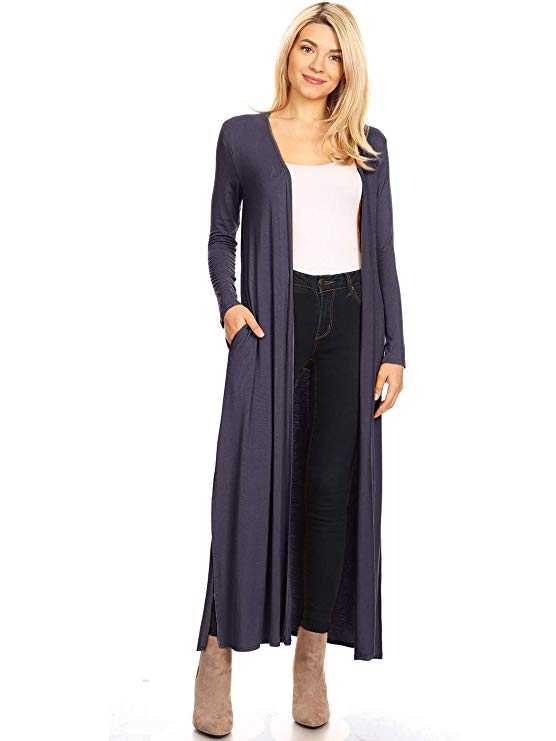 Anna-Kaci Women's Comfy Open Front Maxi Drape Longline Duster Cardigan with Pockets