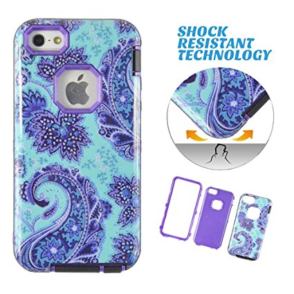5C Case, iPhone 5C Case, 5C Amror Case, *No fade/No Peel*, Magicsky Paisley Pattern PC   TPU 3in1 Full Body Hybrid Impact Scratch Resistant, Shockproof Defender Case Cover for Apple iPhone 5C (Paisley/Purple)
