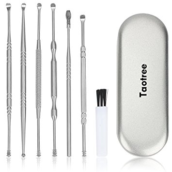 6 PCS Ear Pick Curette Earwax Removal Kit, Taotree Medical Grade Ear Hygiene Care with Stainless Steel Storage Box, a Small Cleaning Brush Included
