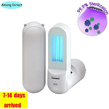Among Direct UV Sanitizer Travel,UV Ultraviolet Light Portable Power Disinfection lamp Hand-held be Used for Home Bedding Pet Area Kids Toys Hotel Phone Car Sterilization with USB Charge[White]