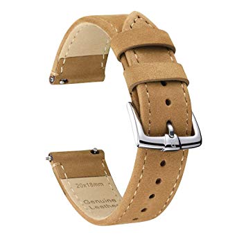 B&E Quick Release Watch Bands Strap Top Grain Genuine Leather for Men & Women - Nubuck Style Wristbands for Traditional & Smart Watch - 18mm 20mm 22mm Width Available
