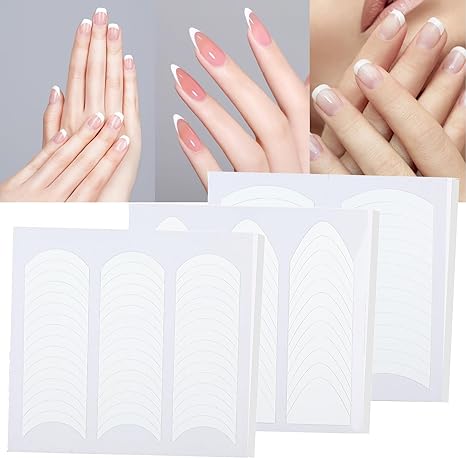 Sibba 36 Pcs French Manicure Nail Stickers Strips Self-Adhesive Nail Design Tools Nail Tape Curved Nail Tips Gel Nail Stickers for DIY Decoration Stencil Tools (Style A)