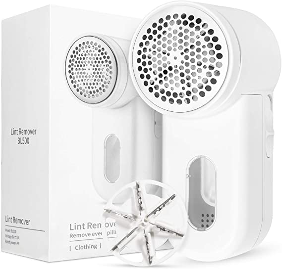 Sunsmiler Fabric Shaver Lint Remover 2-Speeds Included Extra six Blade Portable Clothes Shaver for Efficient Bobbles Fuzz Removing (light white)