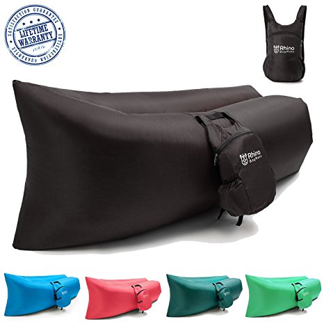 BagMate Outdoor Inflatable Lounger - Includes Carry Bag with Multiple Pockets by Rhino Products - Comfortable Lay Bag Sofa, Air Hammock, Pool Float, Convenient lounge Couch Perfect for Beach & Camping