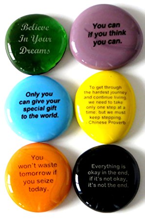 Motivation Stones, Inspirational and Encouraging Sayings On Glass Stones Selected To Help You Make Your Dreams Come True. By Lifeforce Glass, Set II