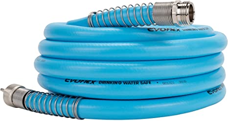 Camco EvoFlex 25-Foot Drinking Water Hose | Features an Extra Flexible Construction, Stainless Steel Strain Reliefs on Each Hose End, and is Ideal for RV and Marine Use (22591)