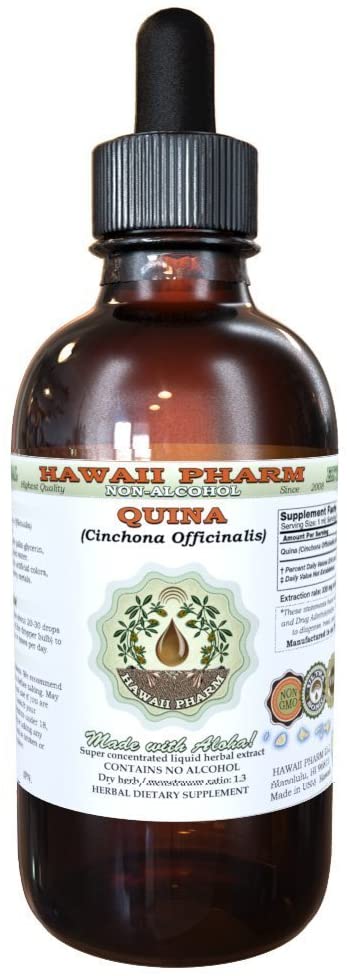Quina Alcohol-Free Liquid Extract, Quina (Cinchona officinalis) Dried Bark Glycerite Natural Herbal Supplement, Hawaii Pharm, USA 2 fl.oz