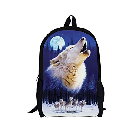 HUGS IDEA 3D Wolf Kids School Bag Animal Child Bookbag Cool Boy Student Backpacks