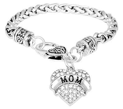 Mother's Day Gift for Mom Bracelet Engraved Gift Jewelry For Mom Crystal Adorned Heart Shaped Pendant Lobster Claw Bracelet Gift for Mom or Grandma Colorless