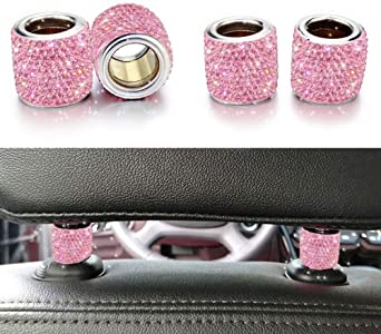 Bling Car Decor Headrest Collars,Jewelry for Your Car,Diamond Crystal Car Seat Headrest Interior Decoration Charms (Pink)