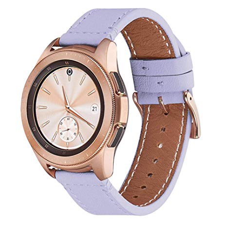 WFEAGL Compatible with Samsung Galaxy Watch Band 42mm 46mm, Top Grain Leather Strap Replacement Wristband for Samsung Samsung Galaxy & Gear S4,S3,S2,S1 (Lilac Band Gold Buckle, 42 mm)