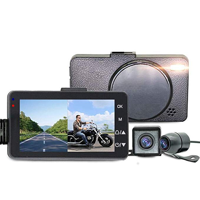 Motorbike Recorder, LEEGOAL Waterproof HD 720P Motorcycle Video Recorder with Dual-Track Front Rear Recorder Motorbike Electronics