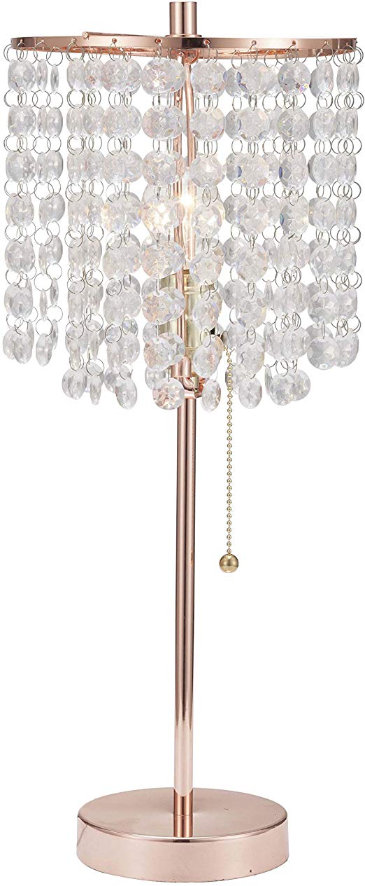 SH Lighting Crystal Inspired Table Desk Lamp - Features Convenient Pull Chain - 19" Tall Great for Bedrooms, Living Rooms, or Offices (Rose Gold)