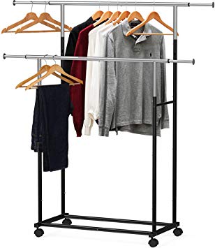 Simple Houseware Standard Double Rod Garment Rack, Black