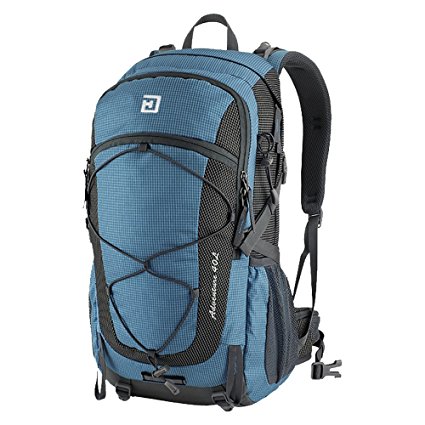 Duhud 40L Internal Frame Backpack Hiking Backpack Lightweight Backpacking Gear for Outdoor Sports Travel Camping Trekking School with Rain Cover D010832(Medium Blue)