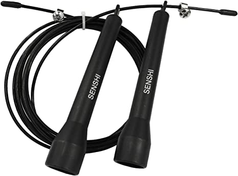 Senshi Japan [BLACK Super Fast Speed Rope - Skipping Rope Fitted With Ball Bearings For Friction-less Lightening Speed
