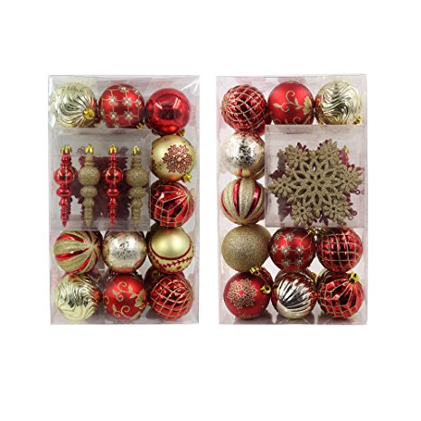 Valery Madelyn 40 Set Luxury Collection Red and Gold Shatterproof Christmas Ball Ornaments,40 Metal Hooks Included