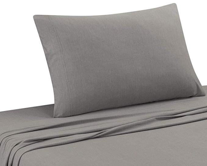 DELANNA Jersey Knit Sheet Set Soft, Breathable, Cotton Rich T-Shirt Weave (Light Grey, Twin)