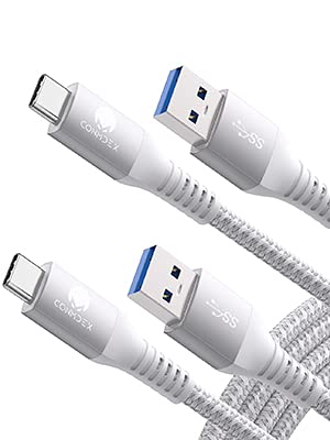 USB C Cable 10Gbps, CONMDEX (2-Pack) USB 3.1 Gen 2 Android Auto Cable, 3A Fast Charging Braided Type C Charger Data Cord for Samsung Galaxy S9 S10 Plus, Note 9 8 A60 A50, Moto G, LG V20, White, 3.3ft