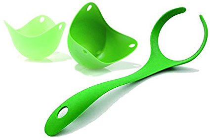 Fusionbrands PoachPod Poaching Set Includes 2 Pods for Poaching Eggs and 1 Lifting Tool,  Green