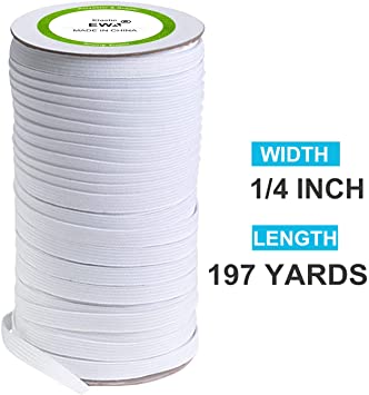 Elastic Band(White, 197-Yards Length, 1/4" Width), Elastic Rope/Elastic Cord Heavy Stretch High Elasticity Knit Elastic Band for Sewing Crafts DIY, Bedspread, Cuff