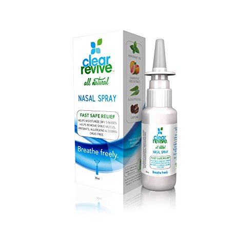 Clear Revive - All Natural, 24 Hour Fast Relief, Non-Drowsy Allergy Nasal and Sinus Spray, 60 Metered Sprays