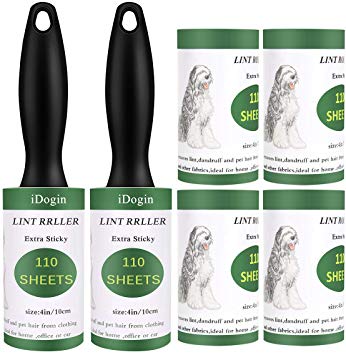 iDogin Pet Hair Roller Lint Remover Extra Sticky Lint Rollers 660 Sheets Total for Clothes, Furniture, Dog Cat Hair Removal (Supersize 110 Sheets/Roller 2 Rollers 4 Refills)