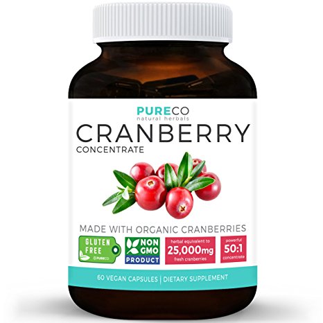 Organic Cranberry Concentrate - 25,000mg of Fresh Cranberries (Equivalent) | For Kidney Cleanse & Urinary Tract Health Support | UTI | Fruit Extract Supplement | 60 Vegan Capsules | No Pills