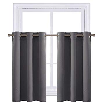 NICETOWN Kitchen Blackout Window Treatment Valances - Thermal Insulated Home Decor Blackout Grommet Tier Curtains Drapes (42W by 24L   1.2 Inches Header, Grey, 1 Pair)
