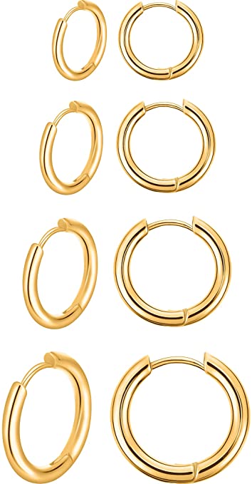 4 Pairs Stainless Steel Hoop Earrings Small Cartilage Hoop Earrings Nose Lip Rings for Men and Women