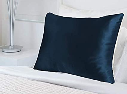 MYK Pure Natural Mulberry Silk Pillowcase, 25 Momme with Cotton Underside for Hair & Skin, Oeko-TEX, Navy Blue, Standard Size…