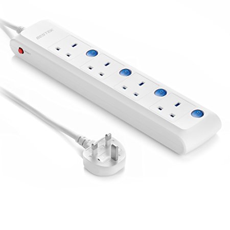 BESTEK 4 Outlet Power Strip Power Board Plug Board With Individual Switch - White