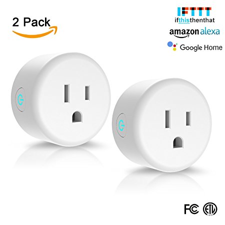 YTE Smart Plug Wifi Plug, Wireless Socket Outlet Mini Work With Amazon Alexa, No Hub Required, Remote Control by Smart Phone with Timing Function From Anywhere (2 Packs)