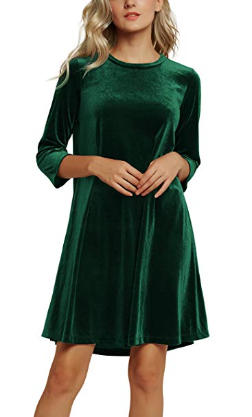 Urban CoCo Women's Velvet Party Dress 3/4 Sleeve Cocktail Dress