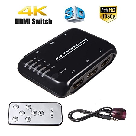 4K 5-Port HDMI Switcher, EPOLLO Premium 5 In 1 Out High Speed HDMI Switch with IR Wireless Remote & AC Adapter, Support Full 3D 4K x 2K for DVD, HDTVs, Projectors, PS3, PS4, PC Ect