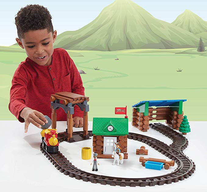 Lincoln Logs Sawmill Express Train - Real Wood Logs - Buildable Train Track - 101 Parts - Ages 3 & Up