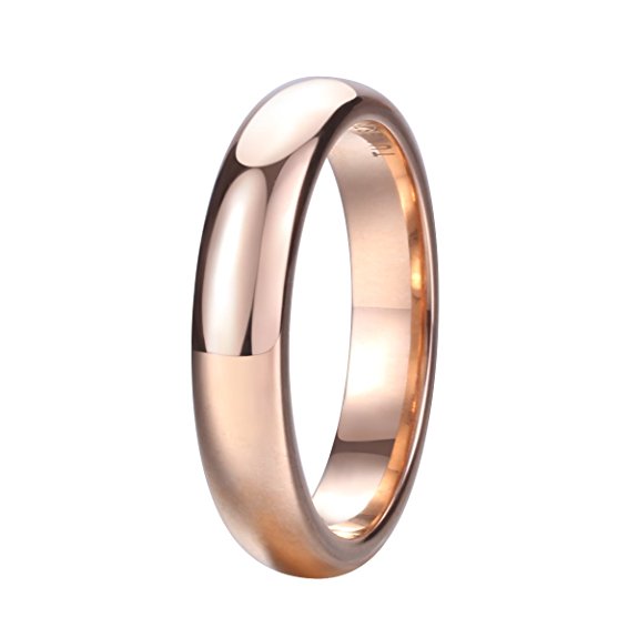 King Will 4mm Rose Gold Plated Polish Comfort Fit Domed Tungsten Carbide Ring Wedding Band