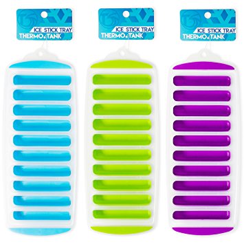 Thermo Tank Ice Stick Tray - Easy Ice Cube Trays for Water Bottles - Set of 3 Trays, 10 Sticks (3, Mint Blue, Lime Green, Purple)