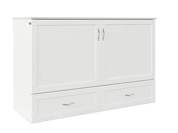 Atlantic Furniture AC624142 Hamilton Murphy Bed Chest with Charging Station & Mattress, Queen, White