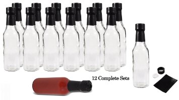 Empty Hot Sauce Woozy Bottles 5oz-(12 Complete Bottles) Complete Set of Dasher Bottles with Shrink Sleeve, Bottle, Cap, Dripper Insert (12 Pack)