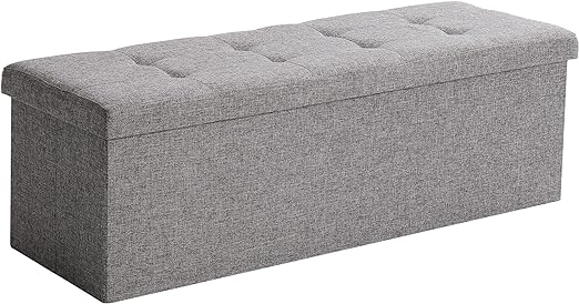 CUYOCA 45.3 Inches Storage Ottoman Bench Foldable Seat Footrest Shoe Bench End of Bed Storage, 166L Storage Upholstered Tufted Bench, Linen Fabric Grey