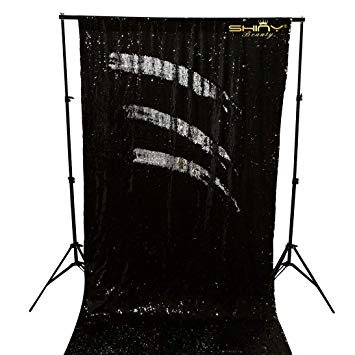 ShiDianYi Mermaid Backdrop for Pictures Reversible Black&Silver Seqin Curtain Flip Elegant Backdrops 4FTx8FT ~0906S