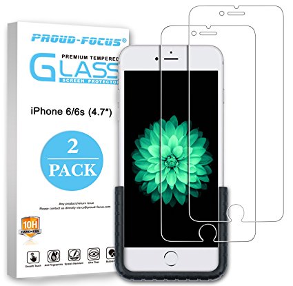 iPhone 6S Screen Protector, iPhone 6 Screen Protector, Tempered Glass Screen Protector for Apple iPhone 6S, iPhone 6, [Easy-apply Fixture] [Full Installation Kits] [10H Hardness] 2-Pack by Proud Focus