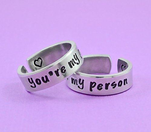 you're my person - Hand Stamped Aluminum Cuff Rings Set of 2, Sisters Best Friends BFF, Couples Gift, you are my person, Grey's Anatomy Inspired, V1