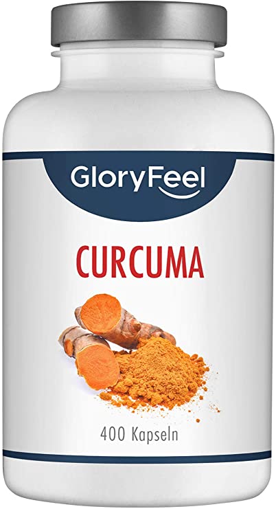 GloryFeel® Turmeric 400 Capsules - 700mg Curcuma Powder from India per Capsule - Contains Curcumin & Piperine (Pepper Extract) - Laboratory Tested Production in Germany