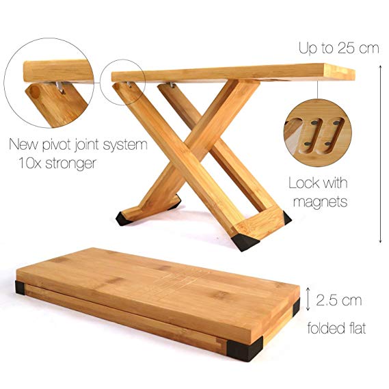 FOX & FERN Guitar Foot Stool - Professional Bamboo Wood Footrest - Magnets to Fix Position - Adjustable Footstool from 5" up to 10"
